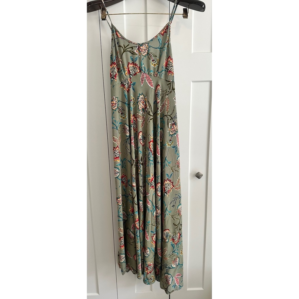 Mexicali Blues Sage Green Floral Maxi Dress Empire Waist Smocked Back Size M
